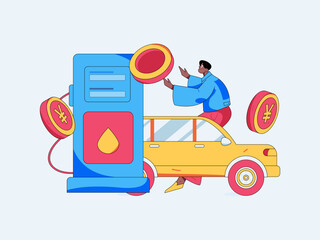 Vector Internet operation hand-drawn illustration of people getting discounts for refueling their cars

