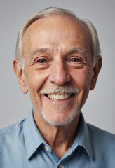 Obraz premium portrait view of a regular happy smiling old man , ultra realistic, candid, social media, avatar image, plain solid background