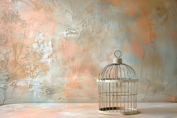 Vintage Birdcage on Pastel Abstract Background