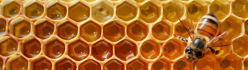 Golden Honeycomb Close-Up with Dripping Honey