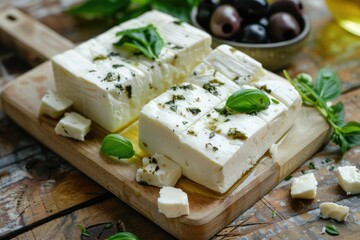 Feta cheese with basil and olives