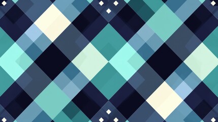  A blue and white checkered pattern featuring various shades of blue , green, white, black, and blue