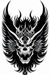 Fototapeta premium a black and white tattoo illustration of a devil head, halloween