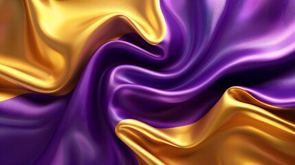Obraz premium 3D Wave Bright Gold and Purple Gradient Silk Fabric background. Generative AI.