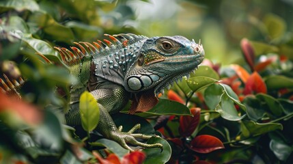 Obraz premium A reptile is consuming vegetation in an open area