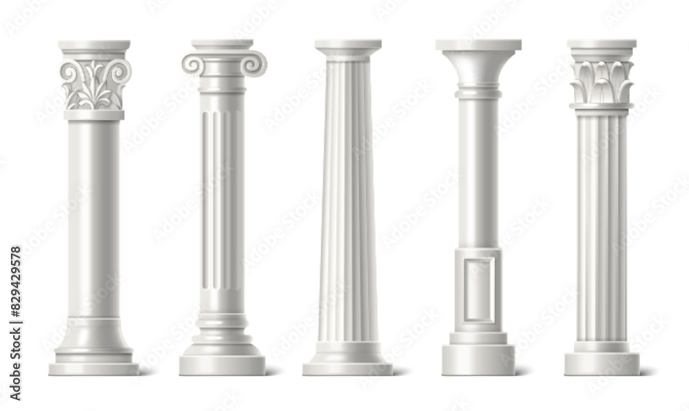 Wall mural antique marble pillars set isolated on white background. vector realistic illustration of ancient ro - Wall murals