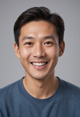 Obraz premium portrait view of a regular happy smiling asian man , ultra realistic, candid, social media, avatar image, plain solid background