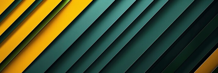 Fototapeta premium Green and yellow, wave, three-dimensional striped background, black background aspect ratio 3:1, for banner, landing page, website