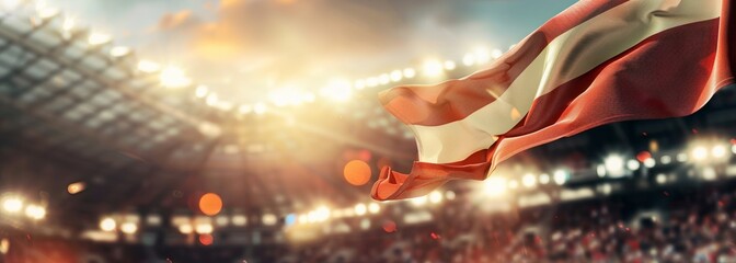 Austrian flag at stadium. Sport concept. Football background