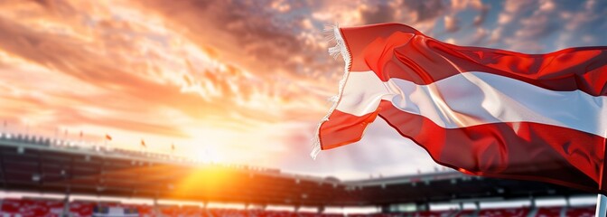 Austrian flag at stadium. Sport concept. Football background