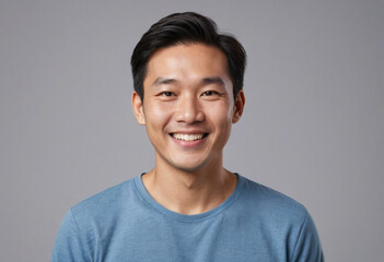 portrait view of a regular happy smiling asian man , ultra realistic, candid, social media, avatar image, plain solid background