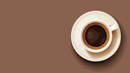 Top view of a cup of coffee on a saucer on a plain br