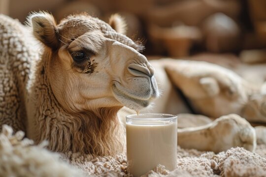 glass of milk and camel