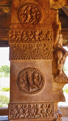 Carved Pillar of Shri Durga Temple, Aihole, Bagalkot, Karnataka, India.