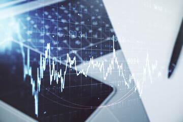 Multi exposure of abstract creative financial graph on modern computer background, forex and...