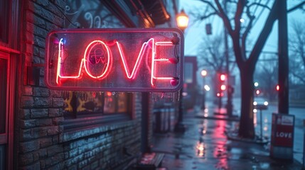 love neon sign on darken background created with Generative AI technology