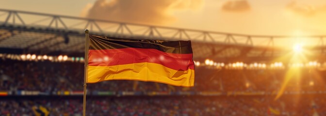 German flag at stadium. Soccer concept. Football background