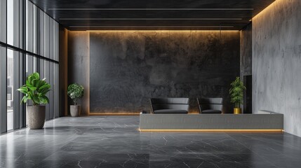 Minimalist Modern Living Room with Gray, Black, and Concrete Accents.