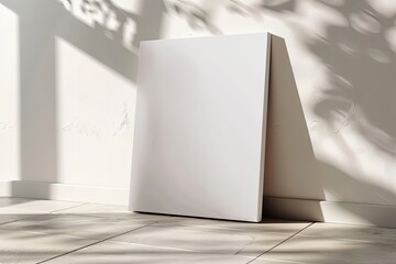 White Bookshelf Against Tiled Floor Room with Natural Light and Art Piece