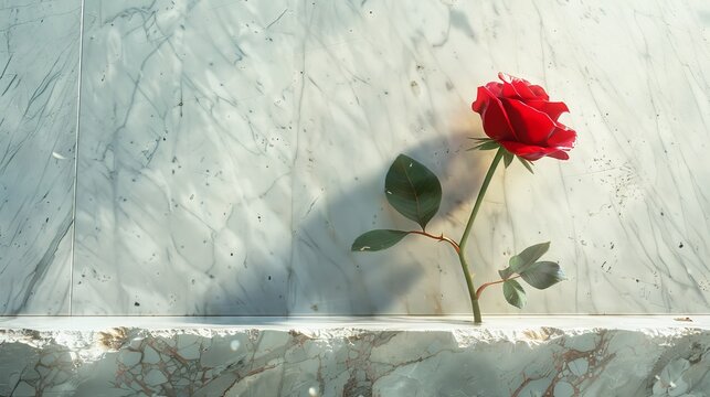 A tribute in silence a single red rose adorns the Tomb of the Unknowns close up, solemn remembrance, ultrarealistic, double exposure with a marble backdrop
