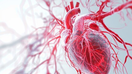 Intricate vessels and pulsing heart in a human cardiovascular system illustration copy space, educational chart, dynamic, blend mode against a dark blue backdrop