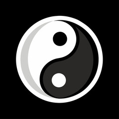 A black and white yin yang symbol in a circle on a black background