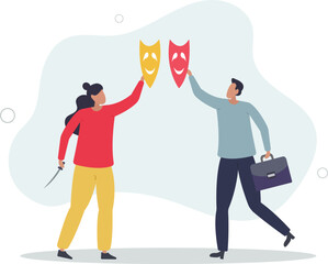 Office politics, jealousy colleagues compete to get promoted, rivalry coworker argument, dishonesty stab in the back.flat vector illustration.