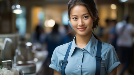Smiling asian woman waitresses