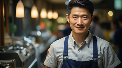 Fototapeta premium Smiling asian waiter
