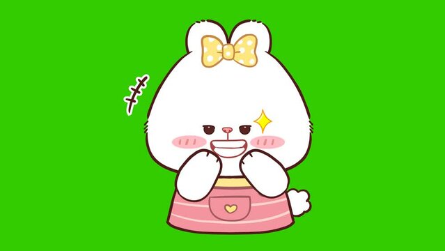 Animated Cute White Bear Laughing Hehe - Green Screen