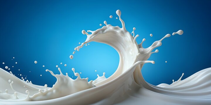 Milk wave on blue background. Splash of milk. World milk day concept. - Powered by Adobe