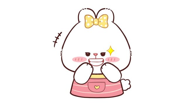 Animated Cute White Bear Laughing Hehe - White Background