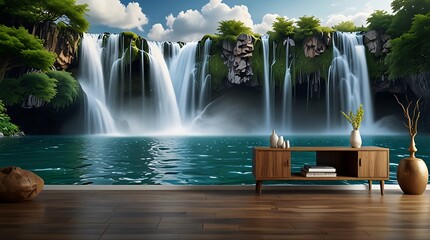  image is a photo of a waterfall in a jungle.