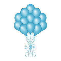 Bundle of pastel blue balloons. Elegant, aesthetic, stylish Balloons with ribbons isolated on transparent background. Flying helium ball illustration