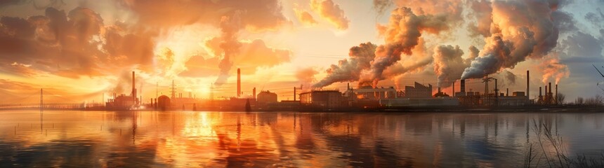 Obraz premium Industrial emissions and pollution contributing to climate change and water scarcity, Show the human impact