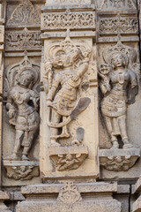 Sculpture of Varaha and Dancing Apsara on the Kedareshwara Temple, Dharmapuri, Beed Maharashtra India.