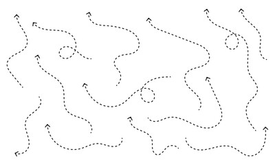 Clean dot style hand drawn doodle arrows set. Clean dot arrows style doodle set hand drawn. Curve Dotted line design with white background.