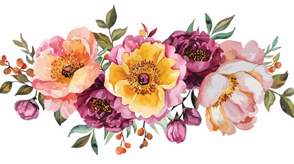 Watercolor flowers peonies roses leaf. Hand drawing p