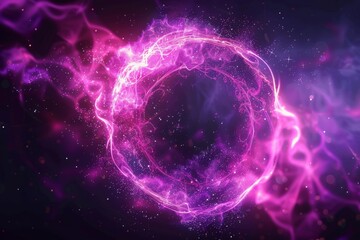Fototapeta premium Abstract energy sphere with glowing bright particles, atom from energy scientific futuristic hi-tech background. Beautiful simple AI generated image in 4K, unique.