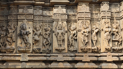 Carvings of Hindu Deities on the Kedareshwara Temple, Dharmapuri, Beed Maharashtra India.