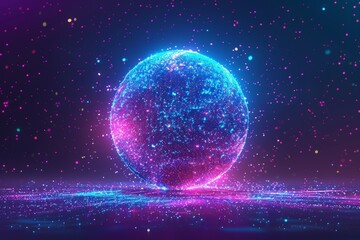 Abstract energy sphere with glowing bright particles, atom from energy scientific futuristic hi-tech background. Beautiful simple AI generated image in 4K, unique.