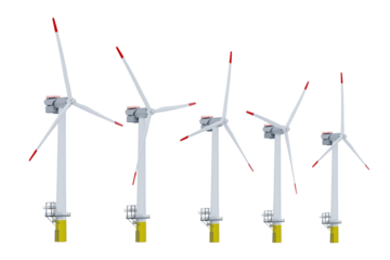 Set of white wind turbines isolated on transparent background