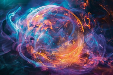 Magical Neon Sphere in the Night Sky - Abstract Vibrant Cosmic Glow Postproducted Digital Illustration. Generative AI. Beautiful simple AI generated image in 4K, unique.