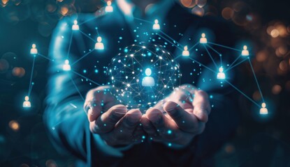 Virtual hologram icon illustrating global interconnectedness among people