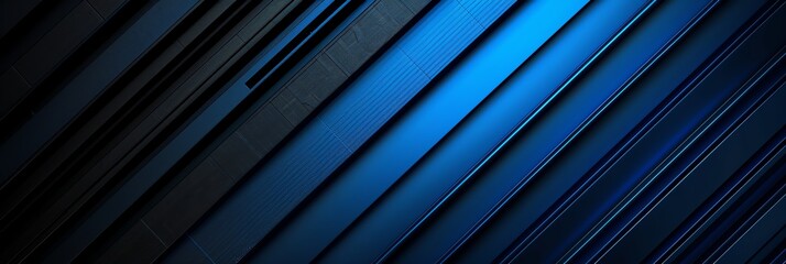 Obraz premium Regular blue and navy blue three-dimensional striped background, black background aspect ratio 3:1, for banner, landing page, website