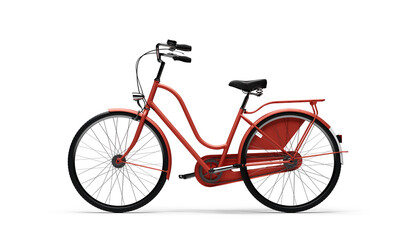 Classic red bicycle with black tires isolated view