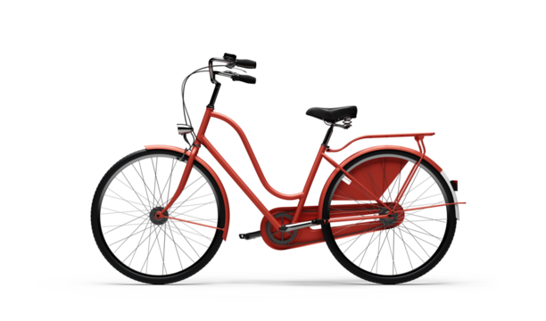 Classic red bicycle with black tires isolated view