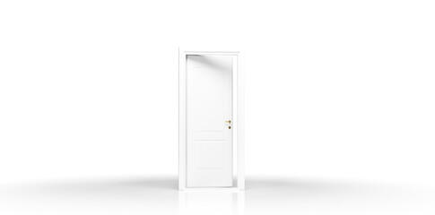 Semi open white door on transparent background