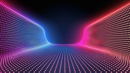 Fototapeta premium A vibrant tunnel image features lights emanating from its end The red, blue, and pink hued light beckons at the tunnel's terminus
