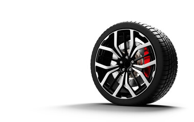 Modern car wheel with black and white spokes isolated
